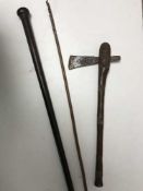A knobkerry together with a tribal axe and arrow shaft (3)
