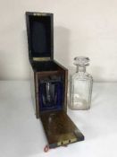 A Victorian burr walnut and ebonised decanter box with decanter and key by Samuel Fisher,