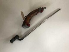 A powder flask in the form of a horn and a socket bayonet