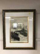 William Lionel Wyllie : The Tower of London from the Thames, dry-point etching, signed in pencil,