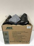 Two boxes of assorted PC steering wheels & accessories and a Sony Playstation