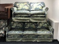 Two floral upholstered settees (3 + 2)
