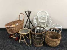 A quantity of wicker ware - dolls chair, pram,