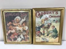 Two advertisements - Cadbury's Chocolate and Sunlight Soap