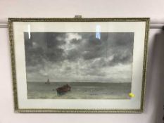 James Aitken : Fisherman in calm waters, watercolour, signed, 31cm by 49cm.