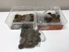 Two tubs of late 19th century and early 20th century pennies and half pennies