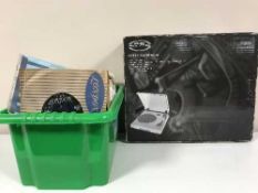 A box of singles and a Bush Acoustics turntable