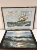 Seven assorted framed pictures - Montague Dawson print, still lives,