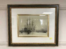 William Lionel Wyllie : HMS Victory going into dry dock, dry-point etching, signed in pencil,