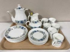 A tray of twenty one pieces of Wedgwood Clemantine tea set