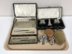 A collection of silver to include a boxed three piece cruet set (lacking spoons),