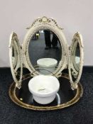 A cream and gilt dressing table mirror,