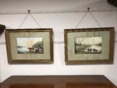 A Ashforth : Cattle watering, watercolour, signed and dated 1901, 22cm by 36cm,