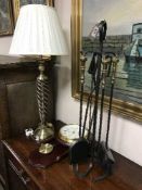 A table lamp with shade,