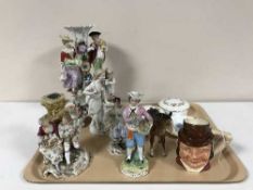 A tray of figures, Beswick horse, character jug,