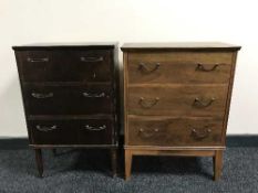 Two walnut three drawer chests