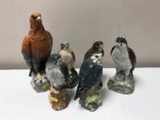 Six Beswick Beneagles Scotch Whiskey decanters - birds of prey