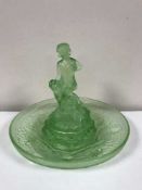 An Art Deco green glass centrepiece