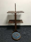 A mahogany folding cake stand and a Victorian beaded footstool