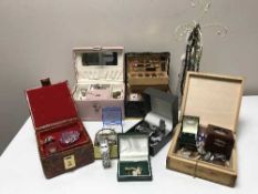 A tray of costume jewellery, Rotary wrist watch box,