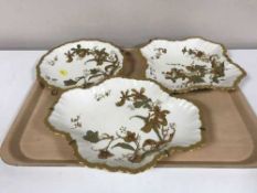 Two shaped Royal Crown Derby scalloped edged dishes and a similar plate (3)
