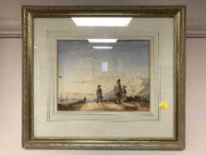 Charlotte Fotherby : Bringing in the day's catch, watercolour, signed and dated 1836, 18cm by 23cm.