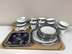 Two trays of Aynsley Blue Mist tea service,