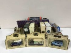 A tray of boxed die cast vehicles