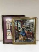 Six framed wool work panels