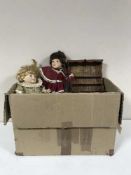 A box of doll's and furniture, plastic modelling kit, RC car,