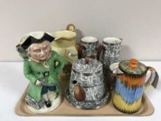 Five piece Arthur Wood silver shield service, Arthur Wood pottery jug,