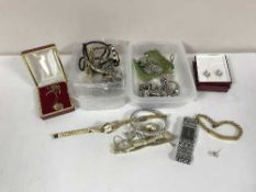 A collection of various items of costume jewellery, dress rings, wrist watches etc.