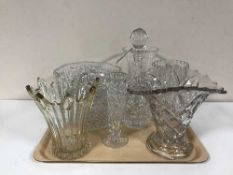 A decanter and stopper and other glassware