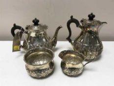 A four piece silver tea service, bearing London hall marks, 26.