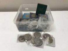 A basket of assorted crowns, Britons First Decimal coin set,