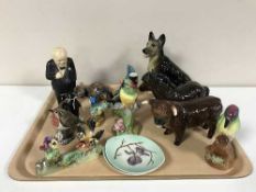 A tray of china animal ornaments - Wade, Poole, Staffordshire etc,