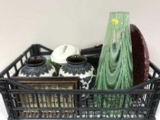 Pair of Chinese pottery vases, glass ware, contemporary bowl, six Aynsley side plates,