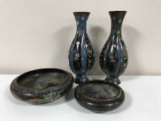 A pair of cloisonne ware vases and two graduated bowls