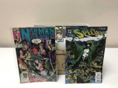 Two boxes of DC comics and sci-fi magazines