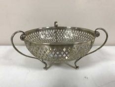 A pierced silver tri-handled bowl, 4.