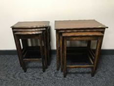 Two nests of three oak tables