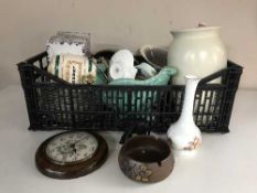 Two crates of tea china, vases, Wade barrels,