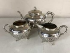 An early 20th century Chinese silver three-piece tea service, maker Lainchang, 30.