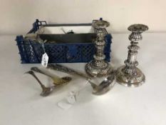 A crate containing a quantity of silver plated wares,