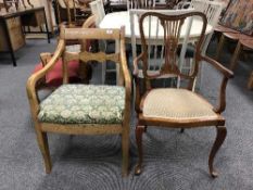 An antique elm armchair and a mahogany armchair (2)