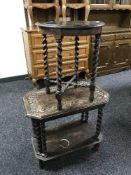 An antique carved oak occasional table and one other (2)