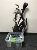 A Calloway golf bag, a set of lady's Corba irons and Taylor Made drivers,