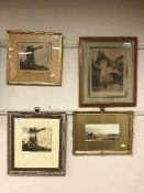 Alfred Joseph Auguste Van Neste (Belgian 1874-1969) : Windmill, etching in colours,