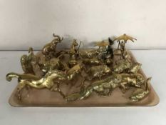 A tray of brass animal ornaments