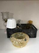 A converted glass oil lamp (shade a/f),
